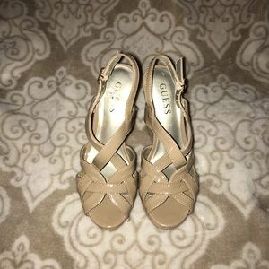 Guess tan high heel wedges